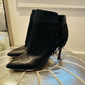 Valentino Fringed Leather Heeled Booties